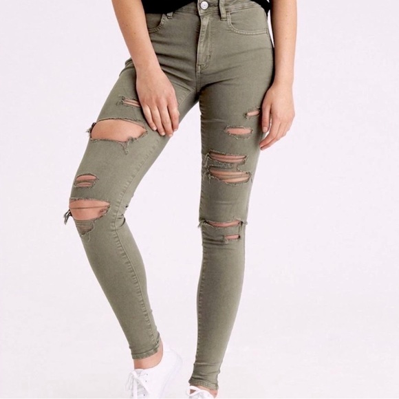 ✰AE American Eagle Olive Jeggings Size 10 ✰ - Picture 1 of 5
